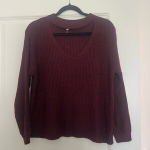 Burgundy V-Neck Sweater Classic Knit